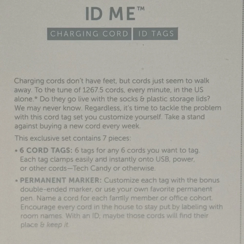 Tech Candy ID Me Charging Cord ID Tags To Label All Your Charging Cords Neatly
